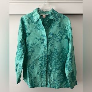 c.l.o.t.h.e.s. Green Blue Floral Silk Blouse Size M